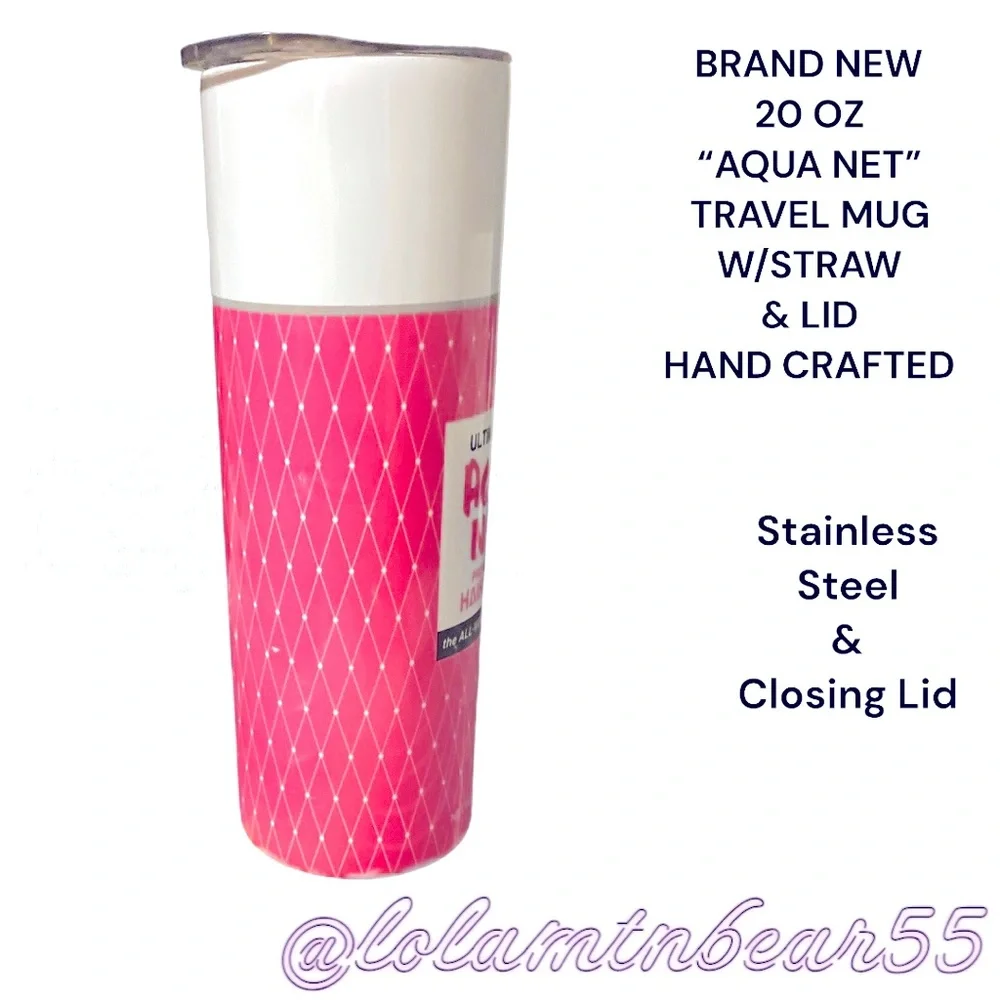 BRAND NEW HANDMADE THERMAL INSULATED SLIM TRAVEL MUG W/STRAW “”AQUA NET” 20oz_3